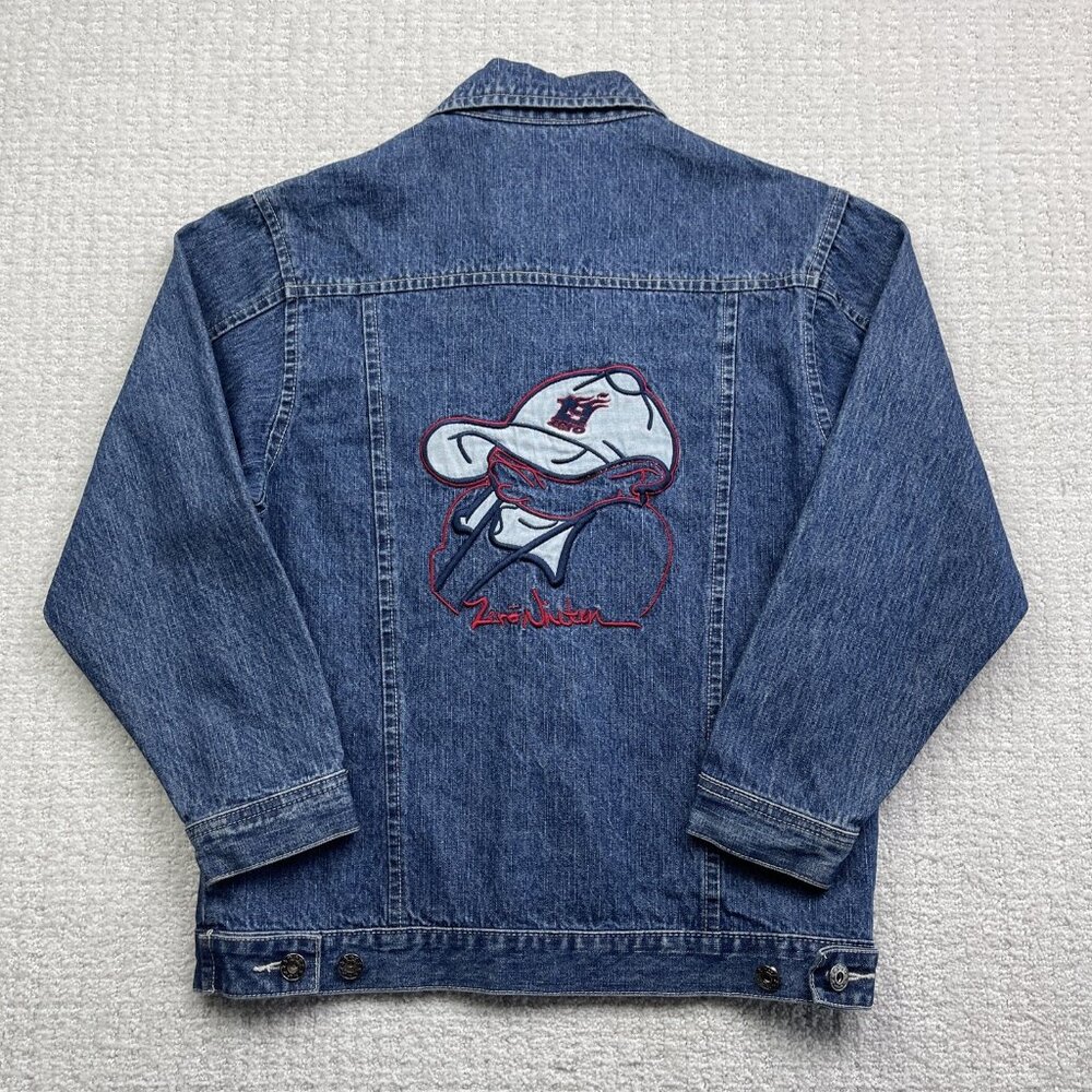 Zero Nineteen 19Zero Denim Jacket Youth Sz M Y2K 90s Hip Hop Embroidered Graphic